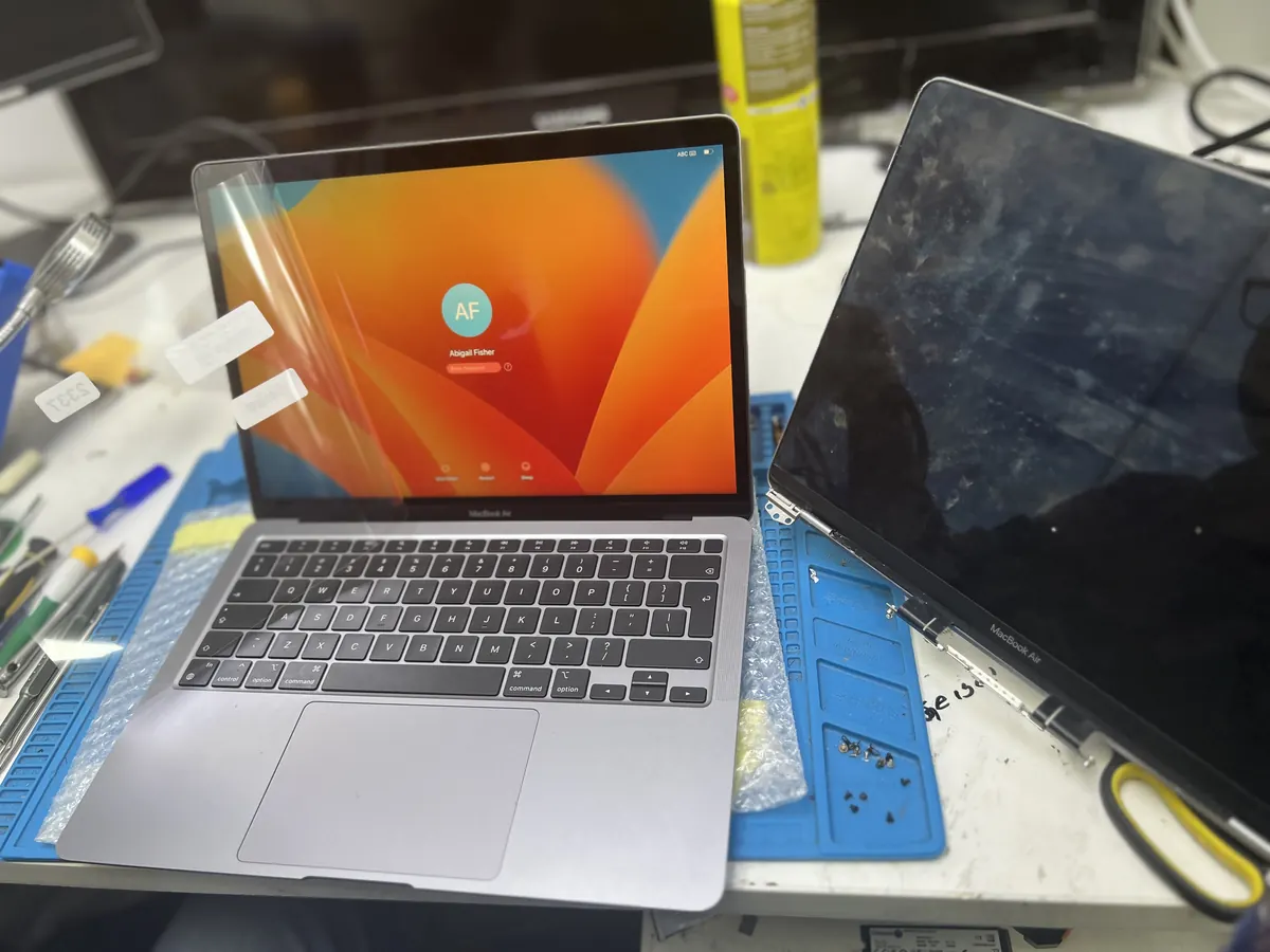 MacBook opened on the repair bench
